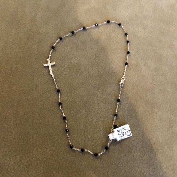 Sterling silver black onyx beads diamond cross - Picture 3 of 4